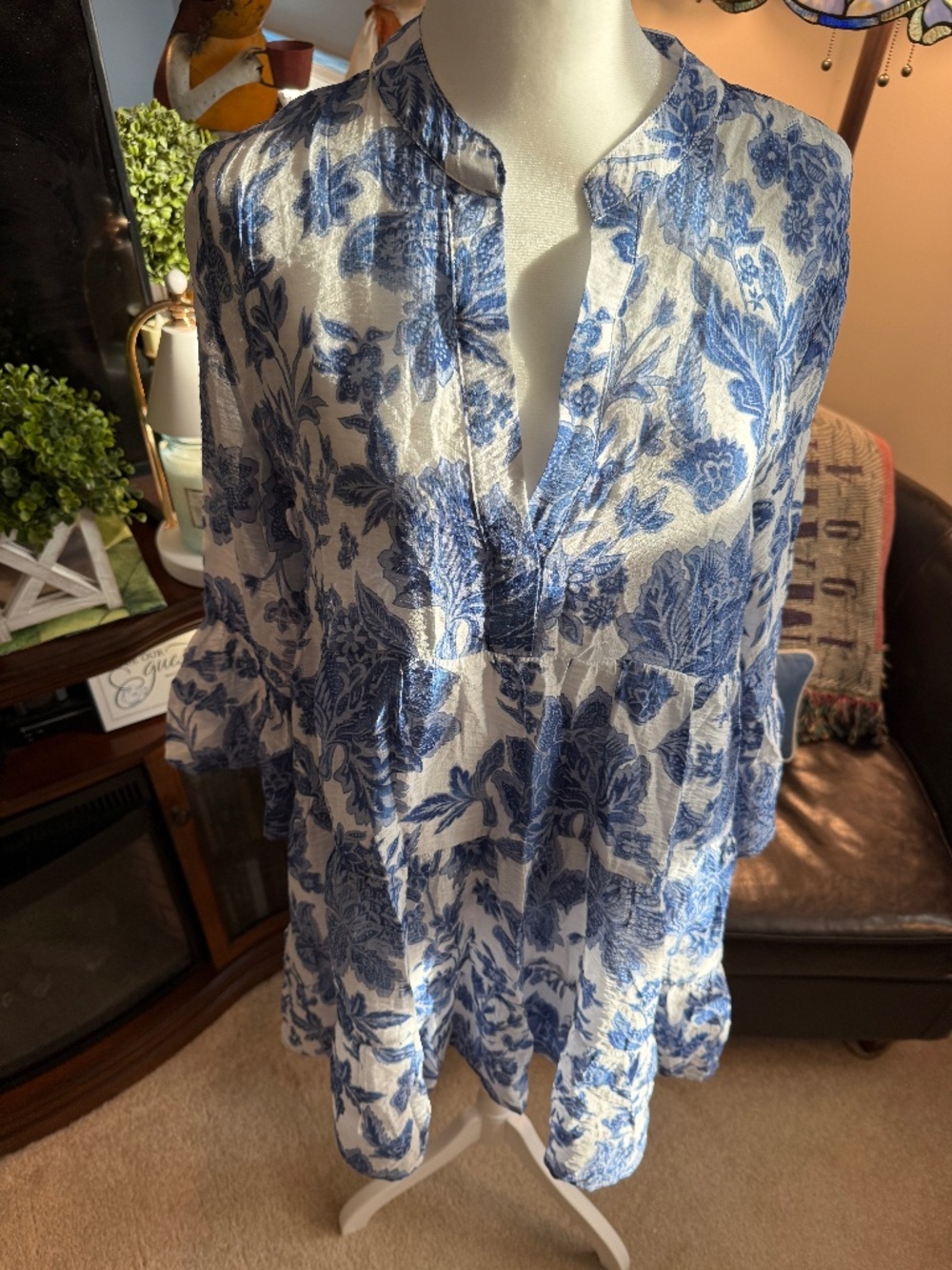 Choklate Paris Blue Floral Tiered Casual Dress Women's L